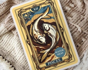 Pisces Zodiac Tarot Card Pillow, Celestial Water Sign Astrology Cushion, Boho Witchy Home Decor