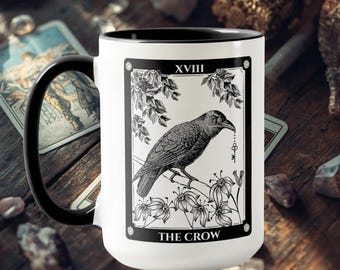Tarot Crow Coffee Mug, Gothic Witch Gift for Tarot Lover, Occult Decor