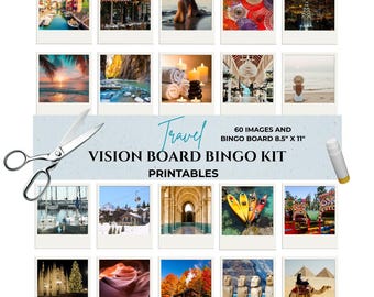 Travel Vision Board Bingo Card Kit Printable, Adventure Mood Board Images, Manifestation Party Activity