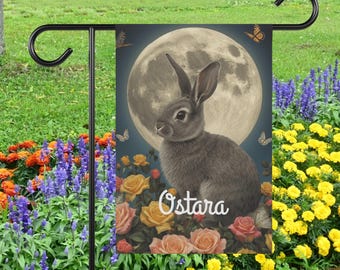 Ostara Garden Flag (Custom), Easter Bunny Floral Yard Banner, Spring Equinox Front Porch Sign