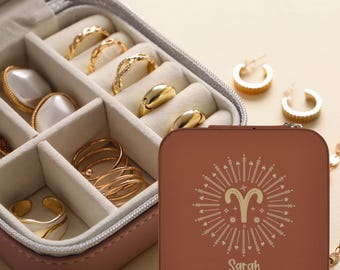 Zodiac Jewelry Box Custom for Trips, Aries Gift, Travel Jewelry Organizer