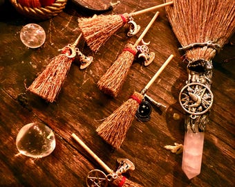Hand-adorned Mini Besom with Charms - For altar, ritual, decor or gifts