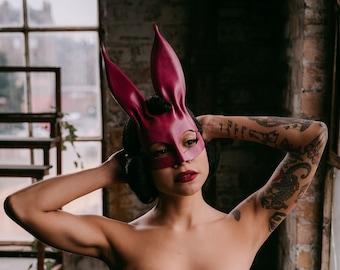 Leather mask. Easter bunny. Rabbit mask.Halloween mask. Bdsm mask