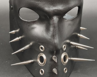Handcrafted Leather Bauta Mask - Punk Aesthetic with Metal Spikes - Black Vegetable-Tanned Leather - Gothic & Industrial Venetian Mask