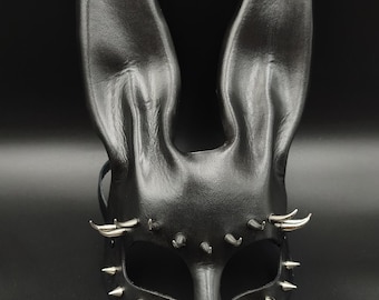 Handmade Leather Bunny Mask with Spikes. Spiked Goth Rabbit Mask.