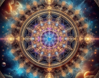 サイケデリックなシャーマニックアートプリント：トリッピーな月と太陽