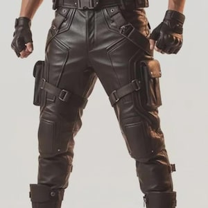 Tactical Black Leather Pants for Men | Superhero Cosplay Biker Pants | Combat Utility Leather Trousers | Custom Handmade Steampunk Pants