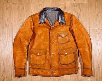 Handmade Men's Suede Leather Jacket | Cognac Brown Roughout Vintage Style Work Jacket | Premium Cowhide Trucker Jacket | Gift for Him