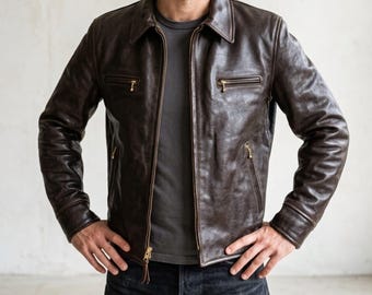 Handmade Vintage Style Leather Jacket Men | Inspired Classic Dark Brown Motorcycle Real Leather Coat | Genuine Leather Biker Outerwear