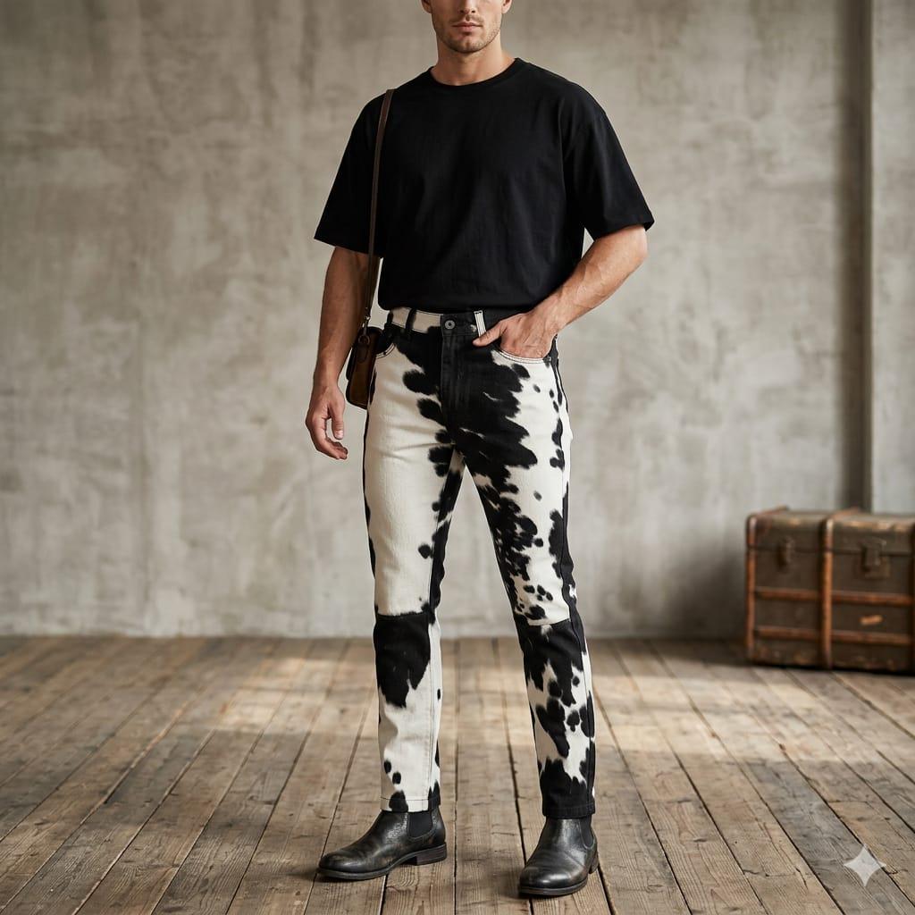 Cow print pants cowboy - Etsy 日本