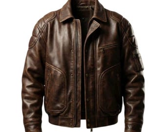 Handmade Men Brown Vintage Leather Flight Jacket Inspired Distressed Retro Bomber Cafe Racer Motorcycle Coat Premium Winter Outerwear Gift