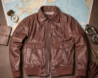 Handmade Leather Flight Jacket Men Brown A2 Style Aviator Bomber Inspired Retro Military Winter Utility Coat Premium Gift For Him