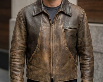 Handmade Vintage Brown Cowhide Leather Jacket | Men's Retro Distressed Casual Outwear | Classic Inspired Cafe Racer Jacket Gift For Him