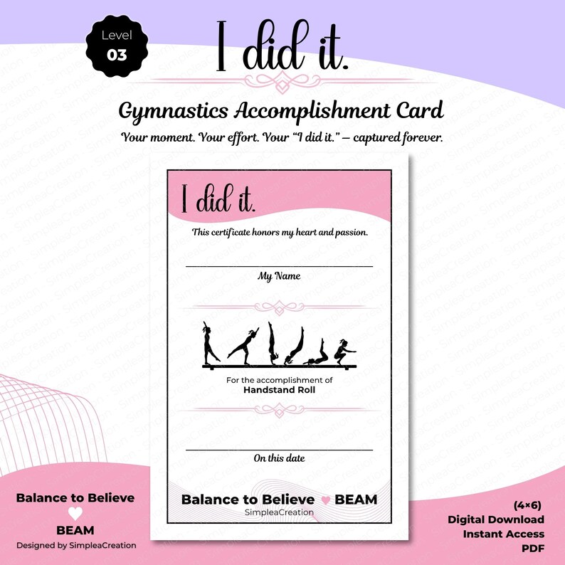 Handstand Roll Beam SVG | I Did It Digital Combo | Gymnast Silhouette ...