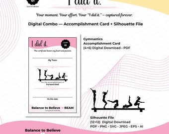 Forward Roll beam SVG | I Did It Digital Combo | Gymnast Silhouette + 4x6 Printable Certificate | Gymnastics Cricut Cut File Digital