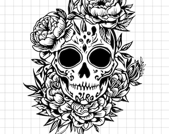 Skulls and Roses SVG Cut File: Gothic Halloween Clipart (Digital File)