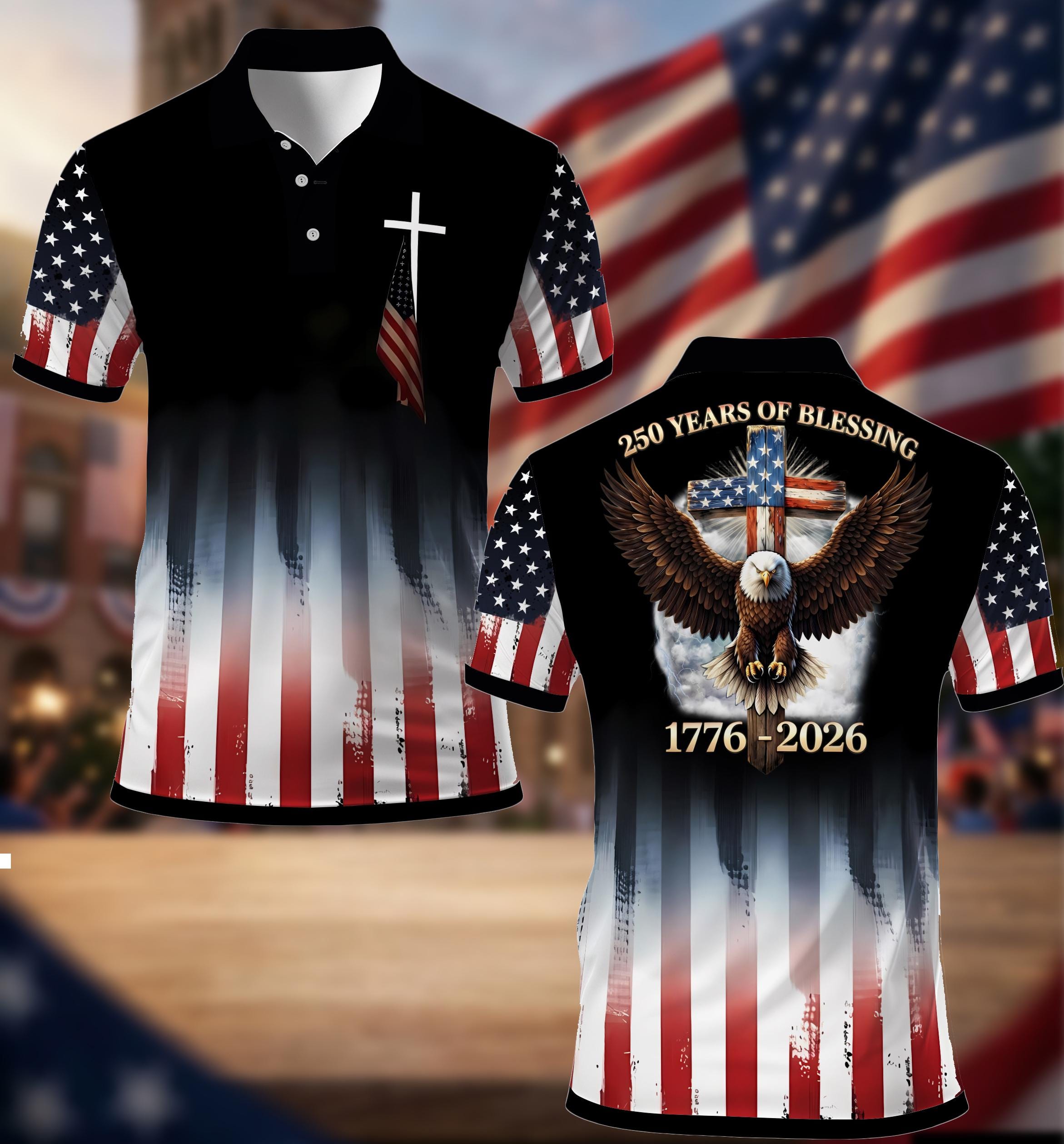 Discover Patriotic Christian Eagle Polo Shirt USA 250th Anniversary 1776 2026 Veteran Gift
