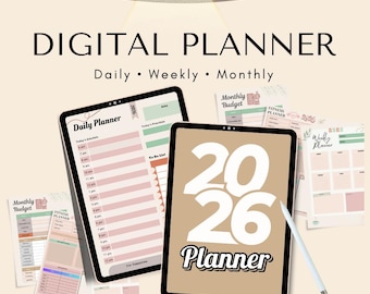 2026 Digitaler Planer für GoodNotes, minimalistischer iPad Planer (druckbares PDF)