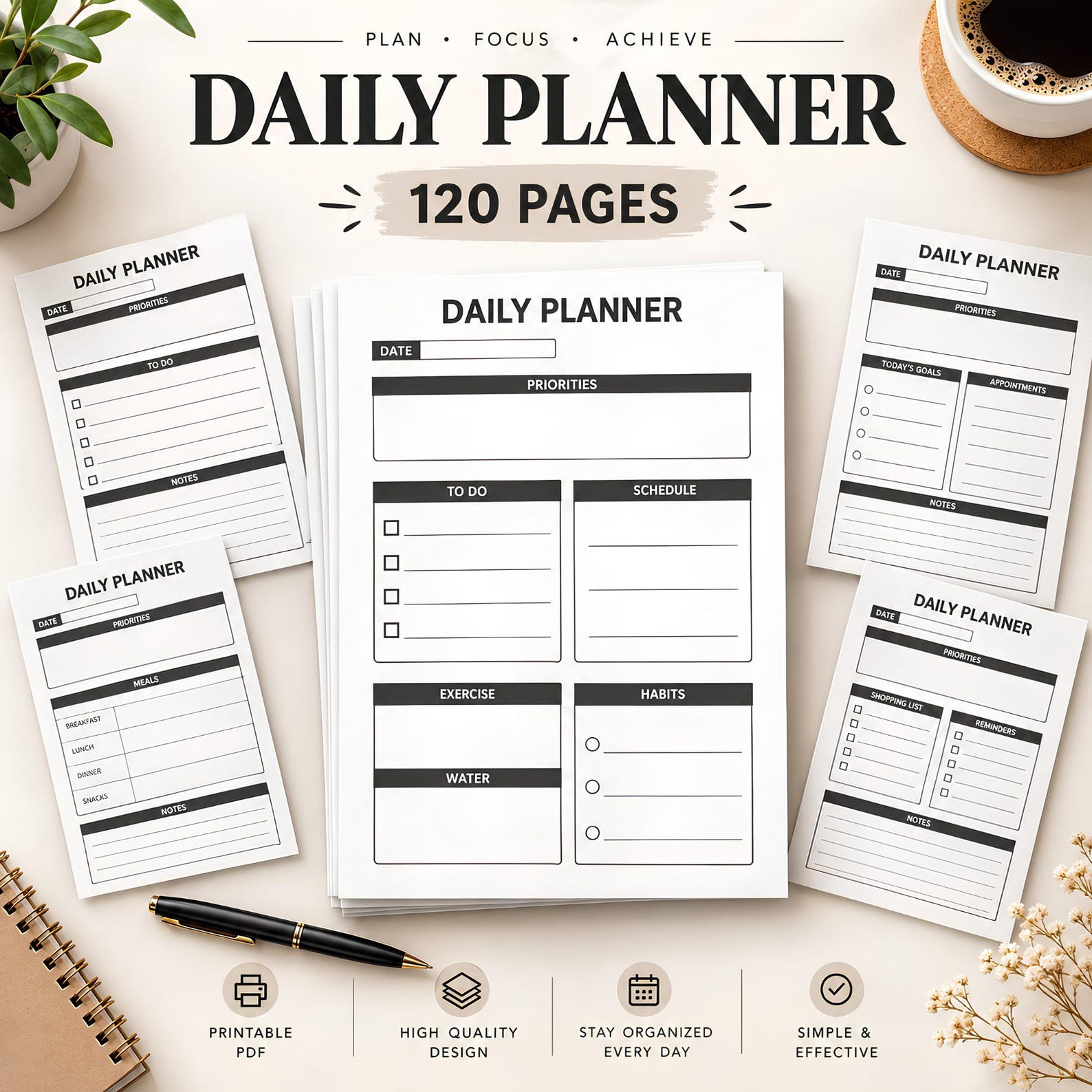 Daily Planner Printable, Productivity Planner, to Do List, Habit ...