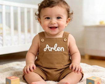 Personliga broderade bärselebyxor, namngiven babybody, sommarkläder för bebisar, presenter till nyfödda