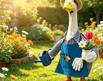 Fantasia de Ganso para Jardinagem na Varanda, 58 cm (23 polegadas), Ideal para Decoração de Jardim, Pátio ou Quintal, Presente Exclusivo, Conjunto de Roupa de Jardineiro, Capa de Chuva Impermeável