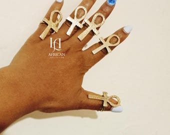Ankh brass rings, 5 wholesale rings, adjustable rings, symbolic jewelry.
