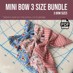 Fabric Bow & Keychain PDF template, mini bow tutorial, Three sizes DIY. Video, templates, and pdf guide