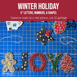 Molde de guirlanda de Natal em tecido, moldes de letras e formas natalinas, guirlanda de biscoito de gengibre, PDF para costura, guirlanda para lareira