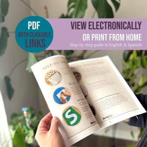 May include: A printed step-by-step guide titled Step-by-Step Guide in English and Spanish, featuring circular photo illustrations of craft processes, text instructions, and the brand name dovelyday at the bottom of the pages.