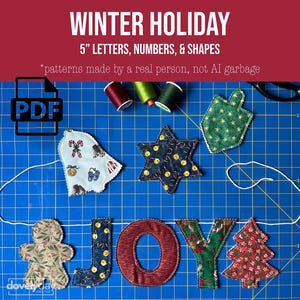 Christmas Fabric Garland Pattern, Holiday Letter & Shape Templates, gingerbread garland, Sewing PDF, mantle garland