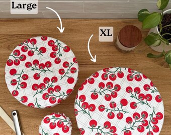 Reusable Bowl Cover Set: Tomato Print, XS, L, XL | 100% cotton | sourdough cover | kitchenaid bowl cover, jar cover
