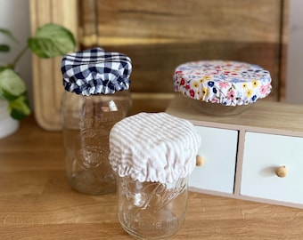 Sourdough Jar Covers: Set of 3 | Blue Gingham, Neutral Stripes, Ditsy Floral, XS | 100% cotton | bowl cover for mason jar