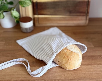 Bread Bag: Natural Linen Stripes, Round or Sandwich Loaf | linen + cotton | reusable sourdough boule bag