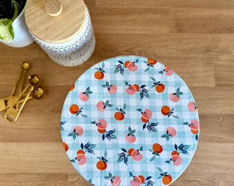 Reusable Bowl Cover: Peach and Gingham, large | 100% cotton | sourdough cover | kitchenaid bowl cover