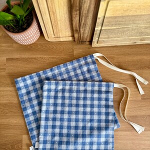 Bread Bag: Blue Gingham Hearts, Round or Sandwich Loaf  | 100% cotton | reusable sourdough boule bag