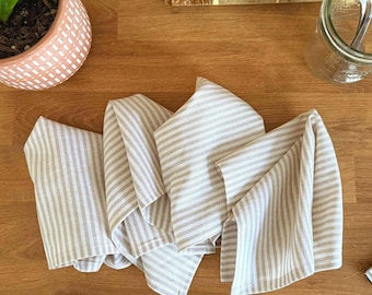 Linen Napkins | Everyday reusable cloth napkins | Natural cotton cloths | neutral linen stripes