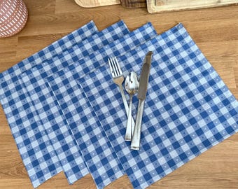 Cotton Napkins | Everyday reusable cloth napkins | Natural cotton cloths | Blue Gingham Check