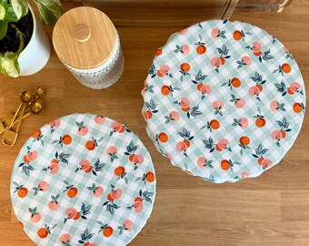 Reusable Bowl Cover set: L and XL | Cotton lids | sourdough cover | kitchenaid mixing bowl covers | Peach and Gingham