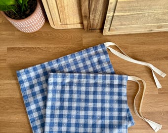 Bread Bag: Blue Gingham Hearts, Round or Sandwich Loaf  | 100% cotton | reusable sourdough boule bag