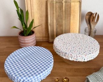 Reusable Bowl Cover: Large bowl covers | 100% cotton | sourdough cover | kitchenaid bowl cover | Blue Gingham and Ditsy Floral