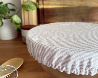 Reusable Bowl Cover: Natural Stripes Linen, large | 100% cotton | sourdough cover | kitchenaid bowl cover