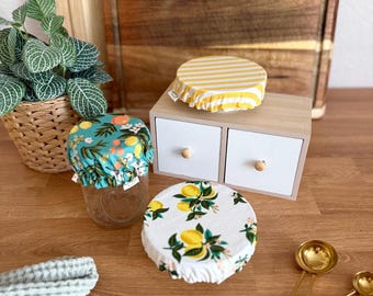 Sourdough Jar Covers; Set of 3 | Lemons, Oranges, Yellow Stripes, XS | 100% cotton | bowl cover for mason jar