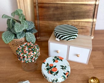 Sourdough Jar Covers; Set of 3 | Strawberries, Oranges, Green Stripes, XS | 100% cotton | bowl cover for mason jar