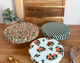 Reusable Bowl Covers; Fruit + Stripes, large | 100% cotton | sourdough cover | kitchenaid bowl cover