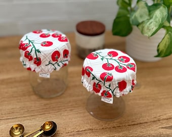 Sourdough Jar Covers | Set of 2 | Tomato Garden, XS | 100% cotton | bowl cover for mason jar