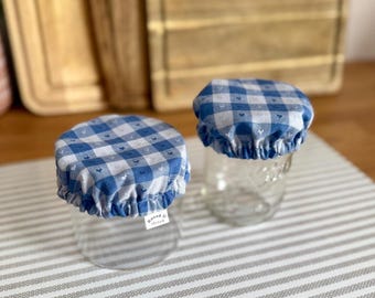 Sourdough Jar Covers | Set of 2 | Blue Gingham checks, XS | 100% cotton | bowl cover for mason jar