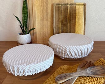 Reusable Bowl Cover set: L and XL | Linen and Cotton | sourdough cover | mixing bowl covers
