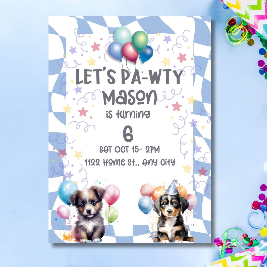 Lets Pawty Birthday Invitation | Puppy Party Invite | Editable Canva ...