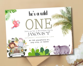 Wild One Birthday, Safari Invitation | Editable Canva Template