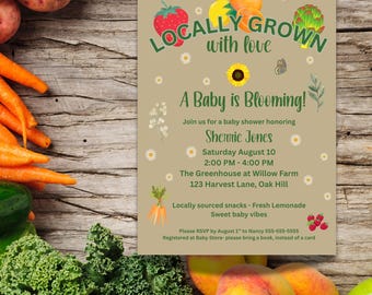 Locally Grown Baby Shower Invite | Farmers Market Invitation | Editable Canva Template